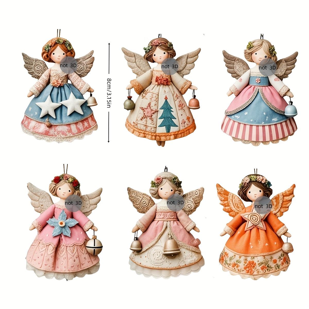

12pcs Retro Christmas Angel Handmade Christmas Pendant - With Flowers and Star Patterns, Perfect Christmas Decorations
