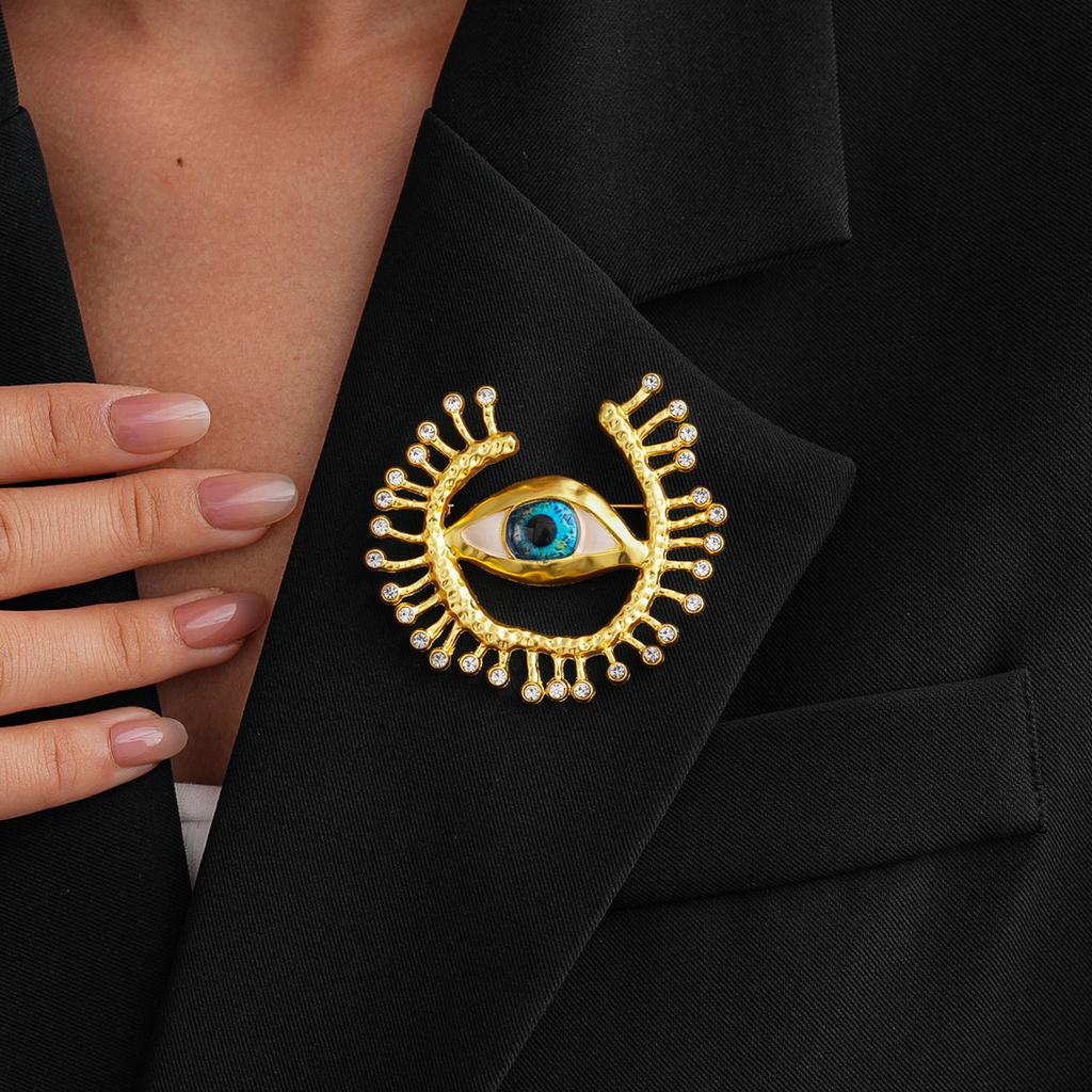 European and American Diamond Round Oil Drop Resin Eye Brooch Devil's Eye Personality Pin Brooch Female