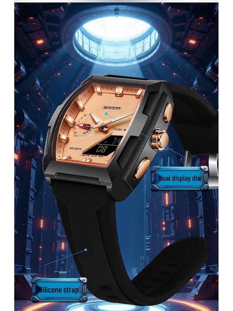 Sanda Trendy Men's Dual Display Luminous Waterproof Electronic Watch - Casual and Versatile with Countdown Timer