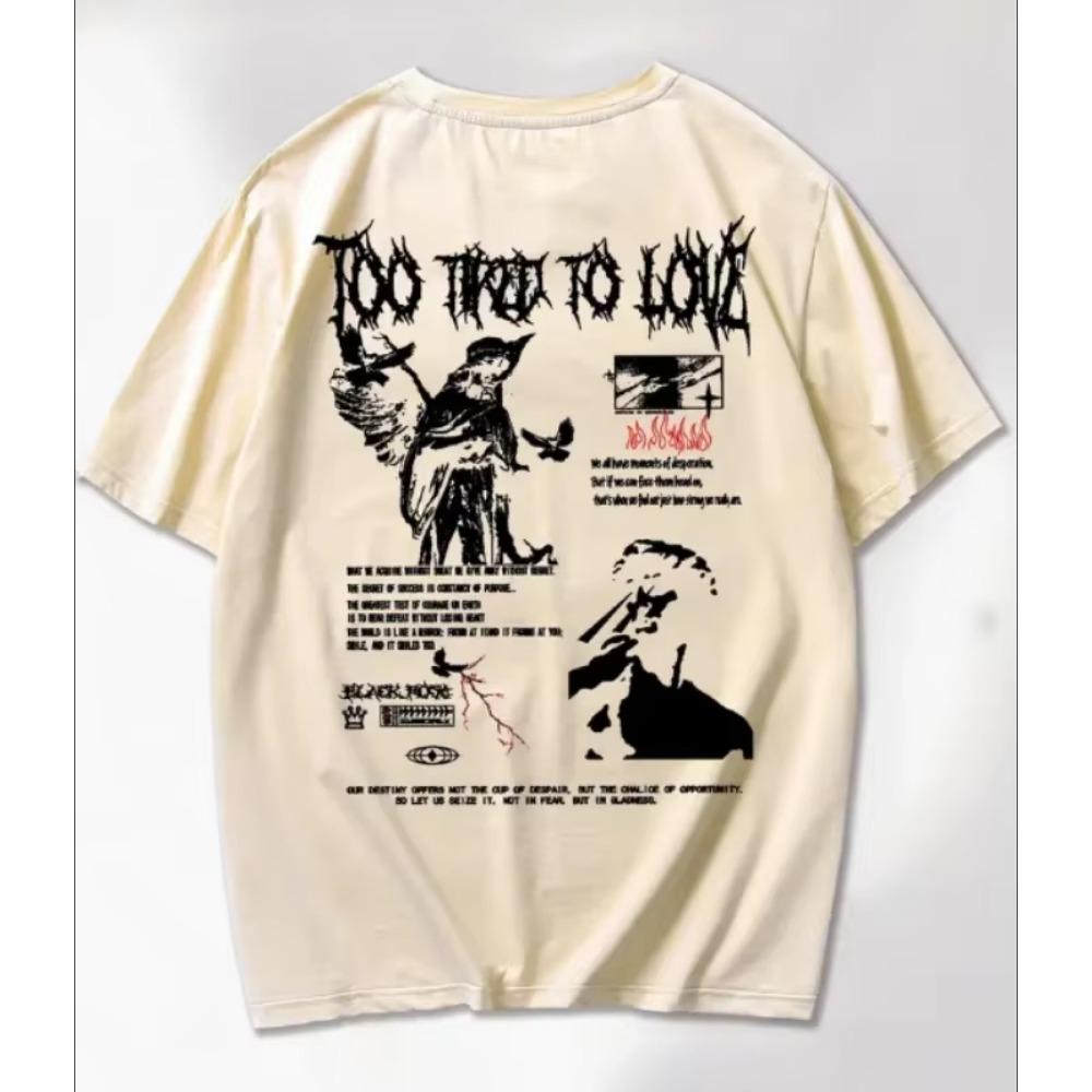 High Quality Cotton Men's Short-sleeved Fashion Hip-hop Rock Retro T-shirt Summer Oversized Crew Neck Top Men's Unisex