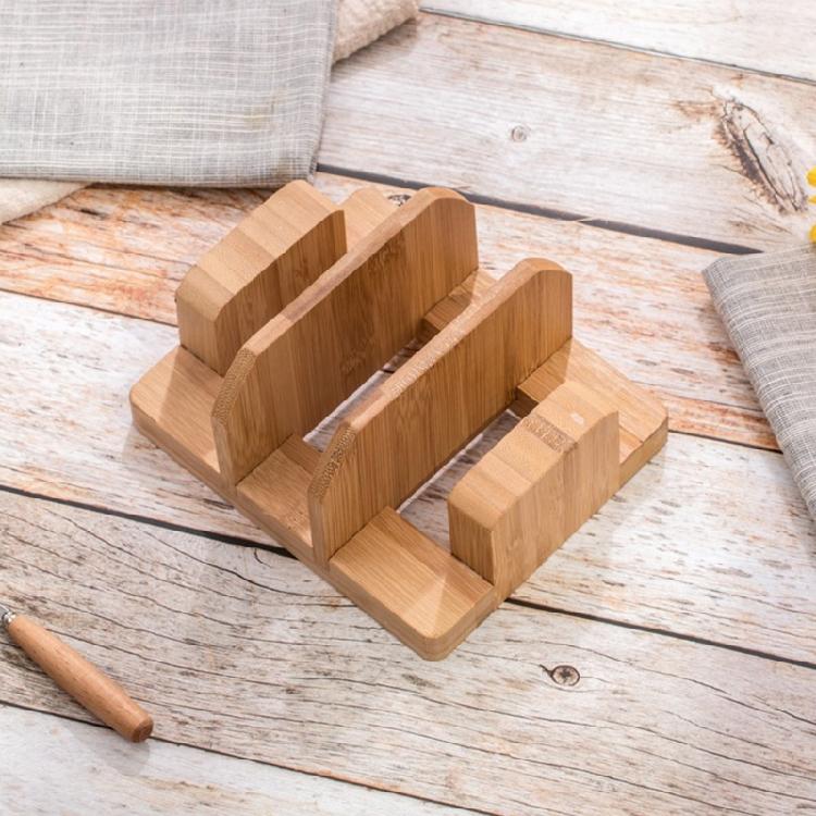 Compact Bamboos Cutting Board Storage Rack With Cutter Slot Kitchen Tool Organizers For Organized And Neat Kitchen Space