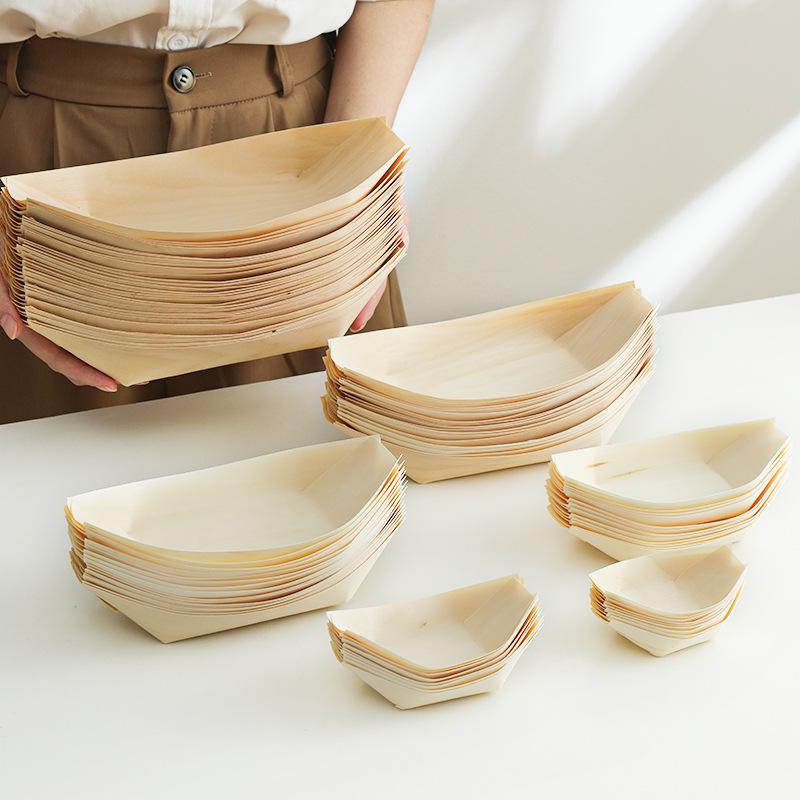 Disposable Wood Veneer Sushi Boat - Snack Plate & Dessert Dish Tableware
