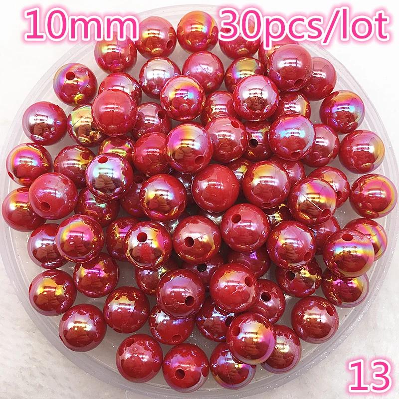 30pcs/lot 10mm AB Color Round Acrylic Bead Loose Spacer Beads For Jewelry Making DIY Accessories