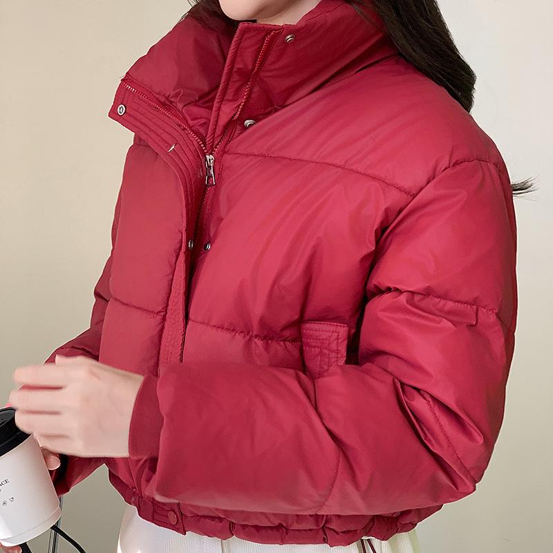 

Korean Style Stand-Up Collar Loose Cotton-Padded Winter Jacket 2024 M - Below 100 lbs вина червоного кольору