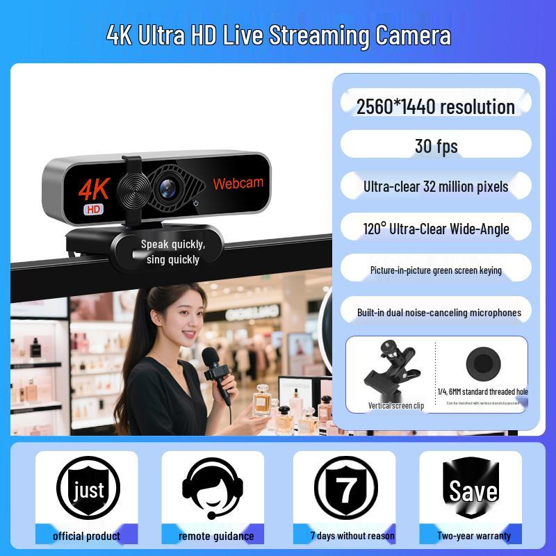 4K Ultra HD 60fps Streaming Camera with USB & Microphone for Desktop/Laptop