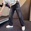 American Retro Deconstruction Diagonal Cut Color Embroidered Micro-pull Jeans Men's Teen Cool Handsome and Thin Design Pants