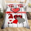 Valentines Day King Duvet Cover Romantic Bedding Set Kawaii Couple Gnome Comforter Cover Pink Rose Hearts Polyester Quilt Cover