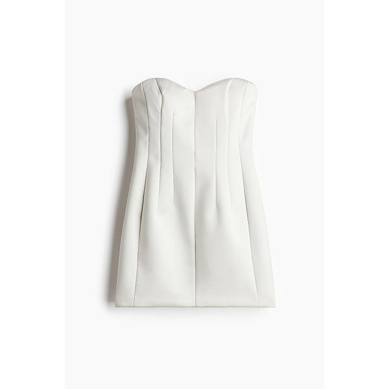 

HM Women s Clothing Dress Autumn Fashion Dress Tube Top Sleeveless off-Shoulder Open Back Party Little Dress 1260422 White 170/104(46)