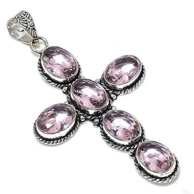 Pink Kunzite Gemstone Handmade 925 Sterling Silver Jewelry Pendant 3.35" M0L92