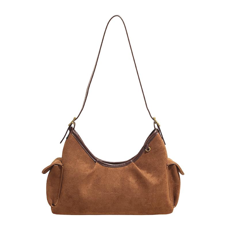 Faux Suede Solid Color Large Capacity Bost Autumn New Versatile 2026  Bags for Women Commuting Retro Shoulder Bags