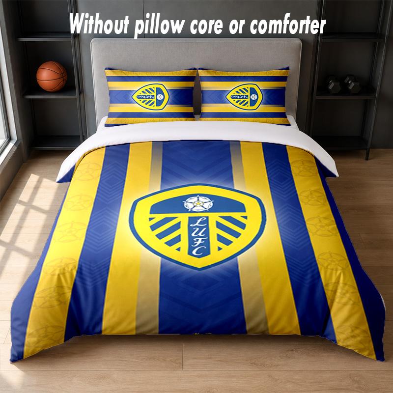 Leeds United Design Bett Bettwäsche Set 1 Bettbezug + 2 Kissenbezüge Weich Atmungsaktiv Haushalt Bettwäsche