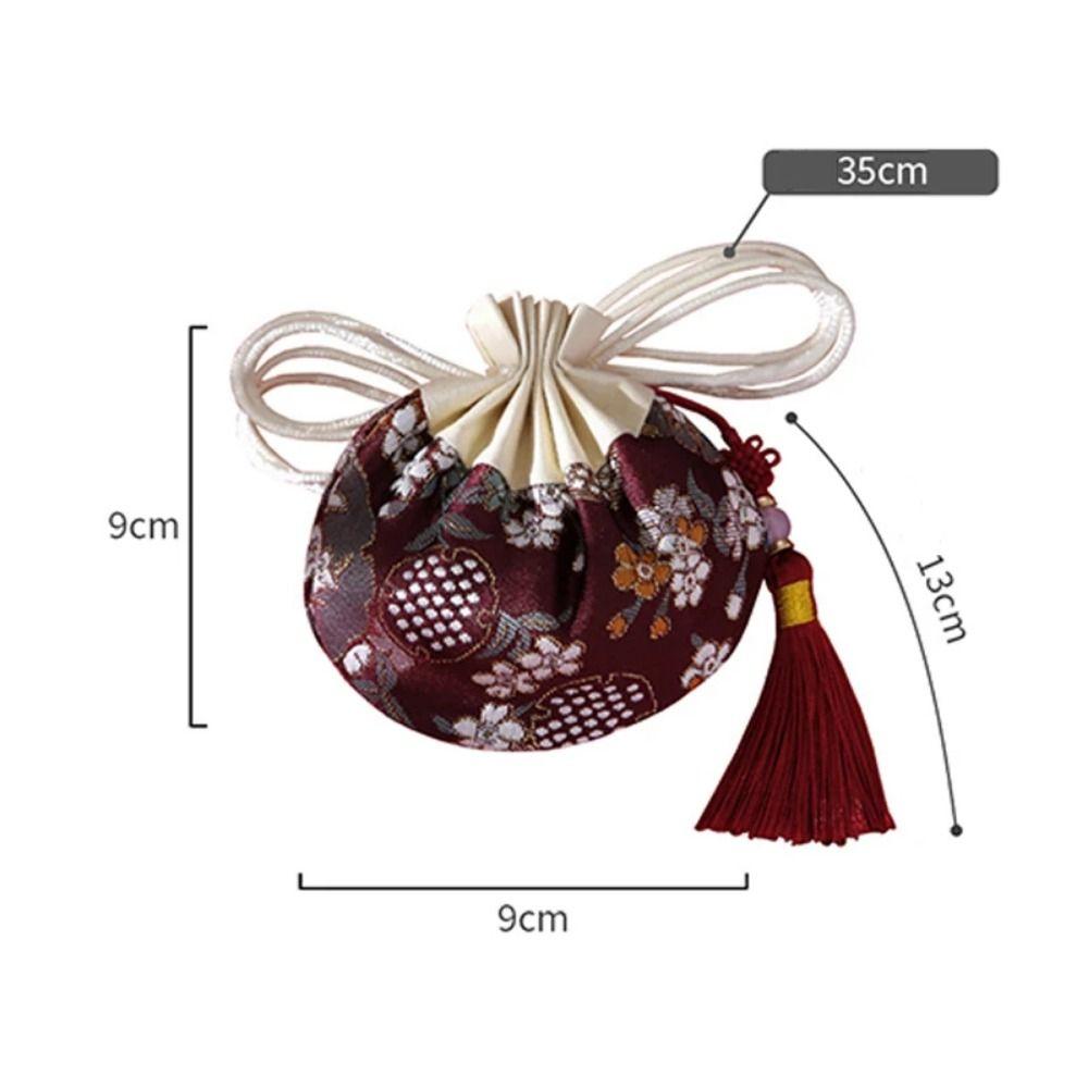 1 ks květinová vyšívaná úložná taška na šperky v čínském stylu se stahovací šňůrkou, odolná peněženka na mince