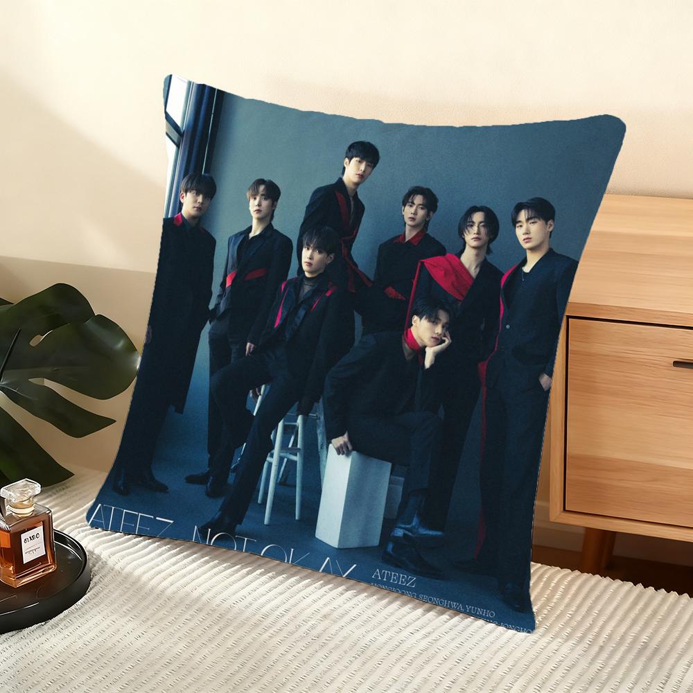 Ateez Album Cushion Cover Silky Short Plush Home Sofa Cushion Cover - Invisible Zipper Home Decoration