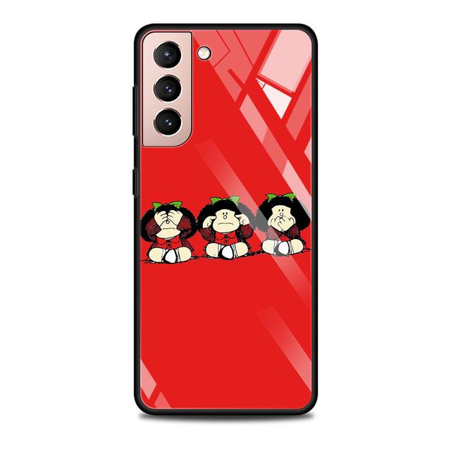Anime Cute Mafalda Tempered Glass Case For Samsung Galaxy S21 S20 Ultra S10 Plus Lite S20fe 5g S10e S9 S8 Bumper Cover Funda