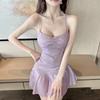 Spice girl sexy big halter shiny dress low cut dancing holiday suspender skirt night work clothes summer