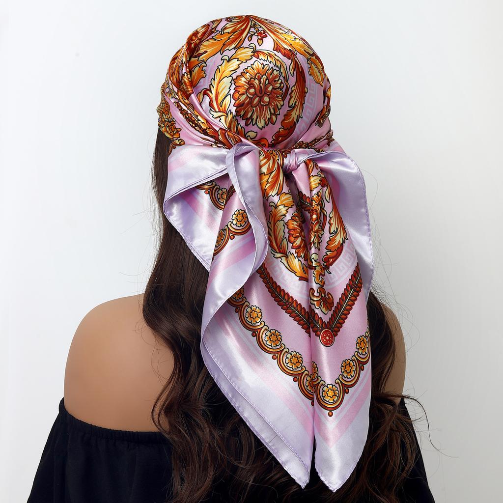 Fashion Square Silk Scarf Women Headband 90*90cm Print Neck Scarfs Office Hair Band Hand Kerchief Female Bandana Headwear