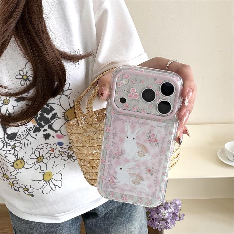 Pastoral Pink Rose Rabbit iPhone 17/16ProMax/15Pro Case for Women