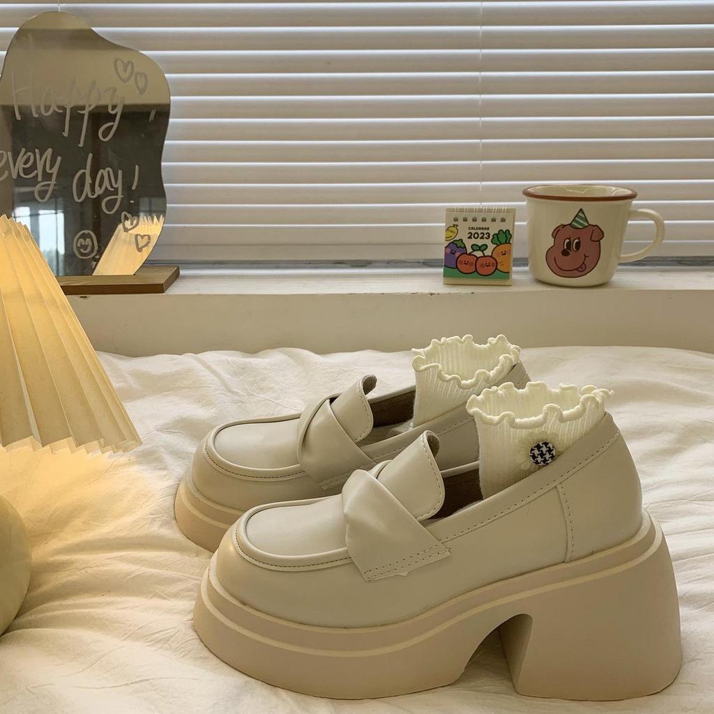 Women's High-End Retro Platform Leather Loafers - Spring/Autumn Slip-On Height-Increasing Fashion Shoes