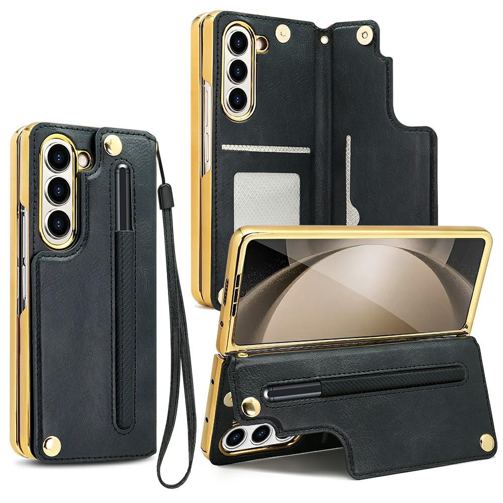 For Samsung Galaxy Z Fold6 5G Case RFID Blocking Card Slot PU+PC Kickstand Phone Cover with Stylus Holder