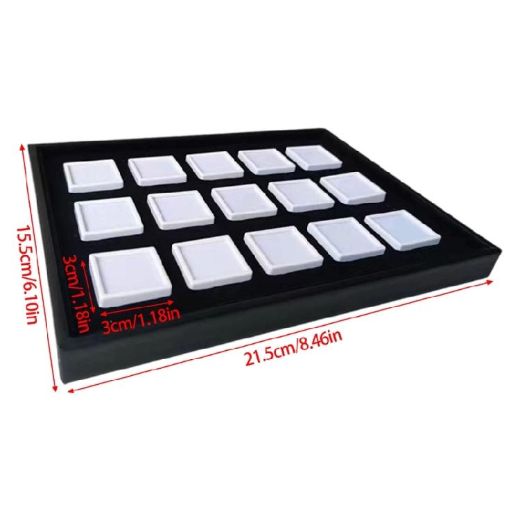 Multipurpose Velvets Lined Acrylic Jewelry Storage Case 15 Square Slots Perfect for Retail Display and Home Organization