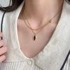 French Retro Two-Layer Black Oval Necklace: Women's Titanium Steel Clavicle Chain, Fade-Resistant Design.