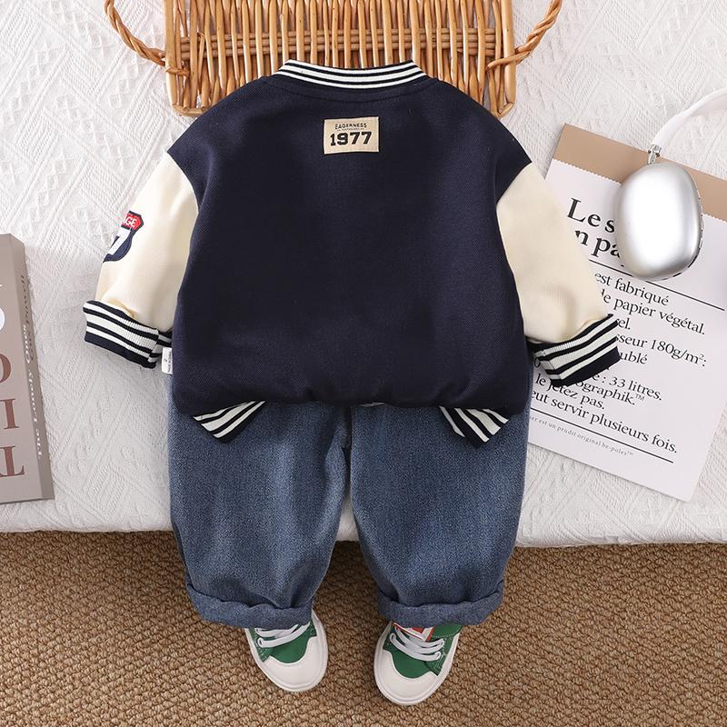 0-5-year-old boys' long sleeved 3-piece set, Children's fashionable baseball suit set, Baby high-quality clothes