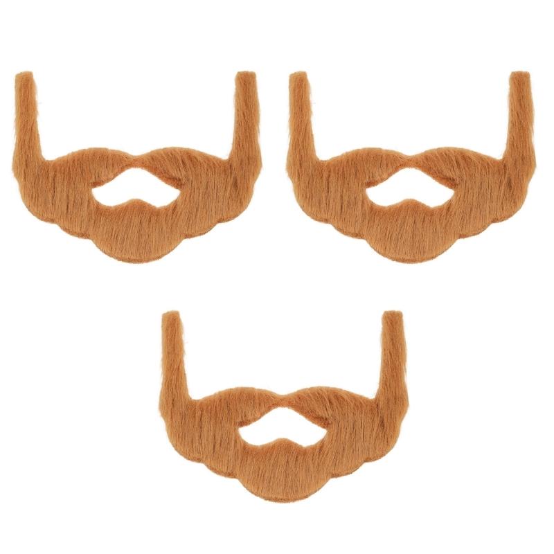 3Pcs Natural Looking Plush Mustache Fashion Costume Accessory For Cosplay Halloween Event Soft Adjustable Face Props