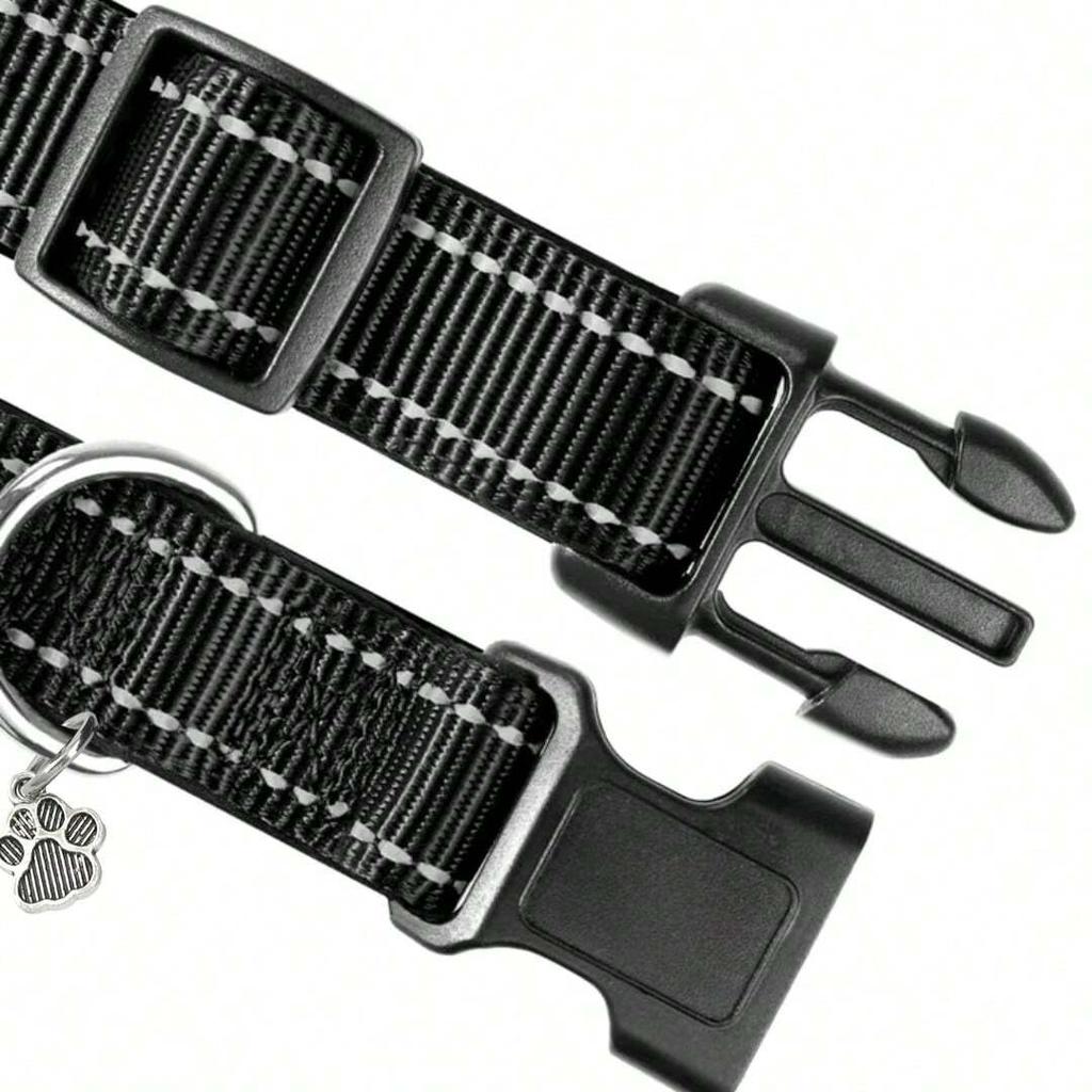 Pfotenabdruck & Reflektierendes Garn Hundehalsband, Haustierbedarf, Reflektierendes Nylonhalsband, für Große/mittlere/kleine Hunde, Verstellbare Größe