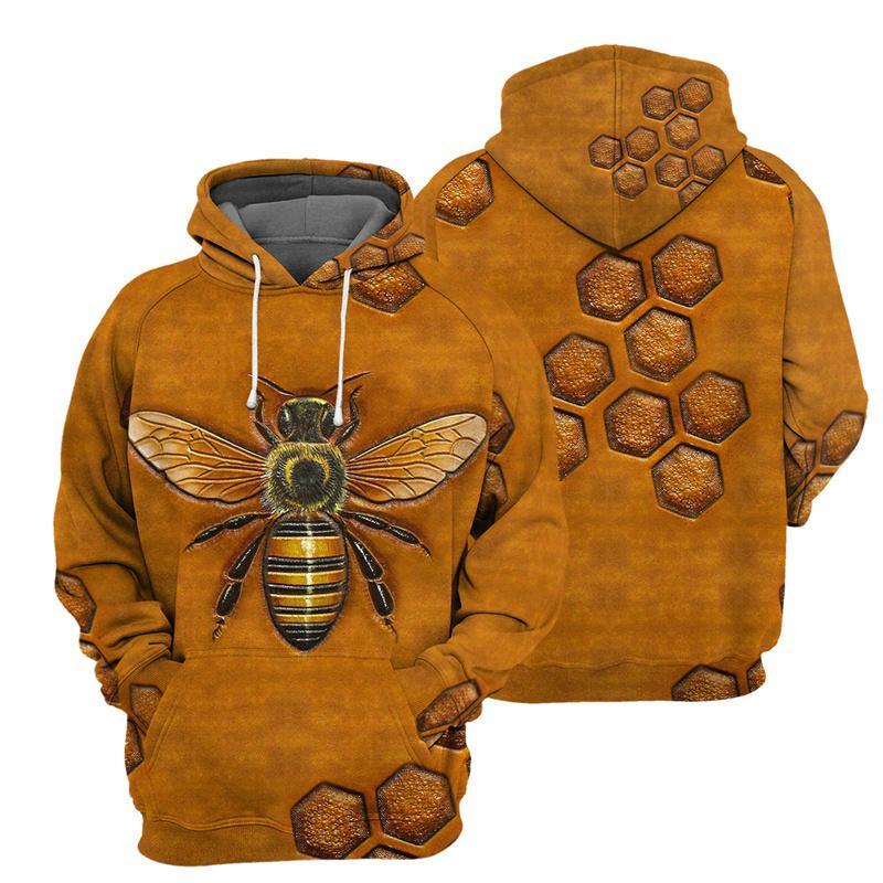 Funny Bee Pattern Cosplay Hoodies Men s Clothing Long Sleeve Pullover Sweatshirt 3D Printed Animal Striped Autumn Outdoor Hoodie S