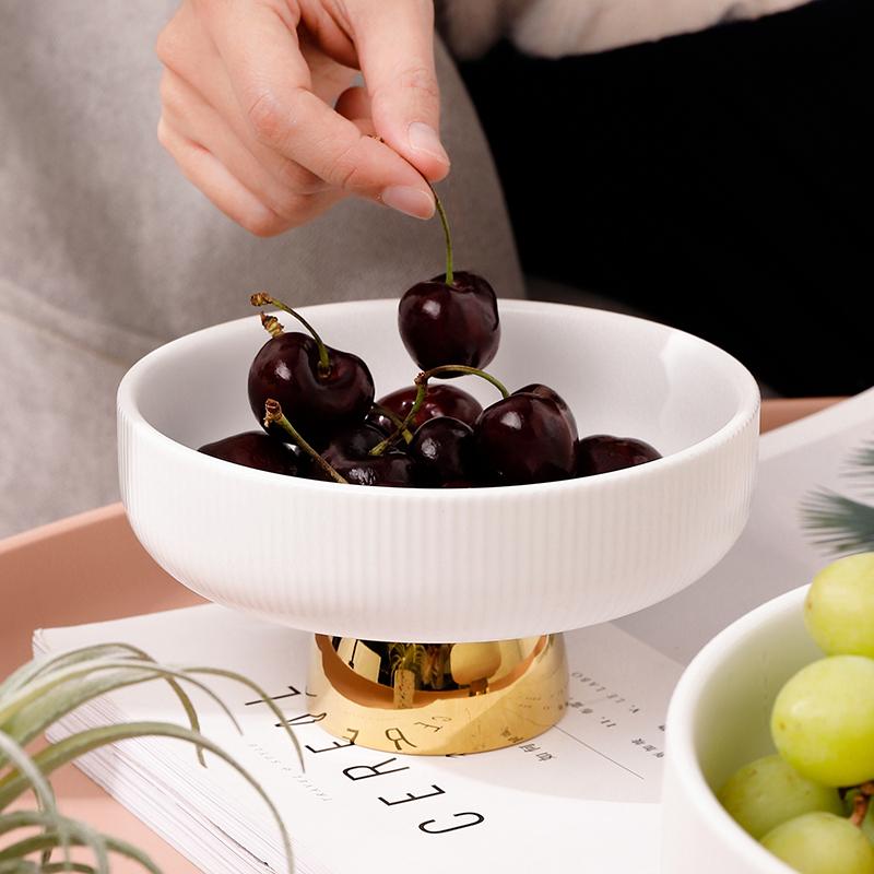 Color Stripe High Foot Shape Ceramic Plate Living Room Fruit Plate Dessert Bowl  Snacks Dishes Home Furnishing Trinket Dish