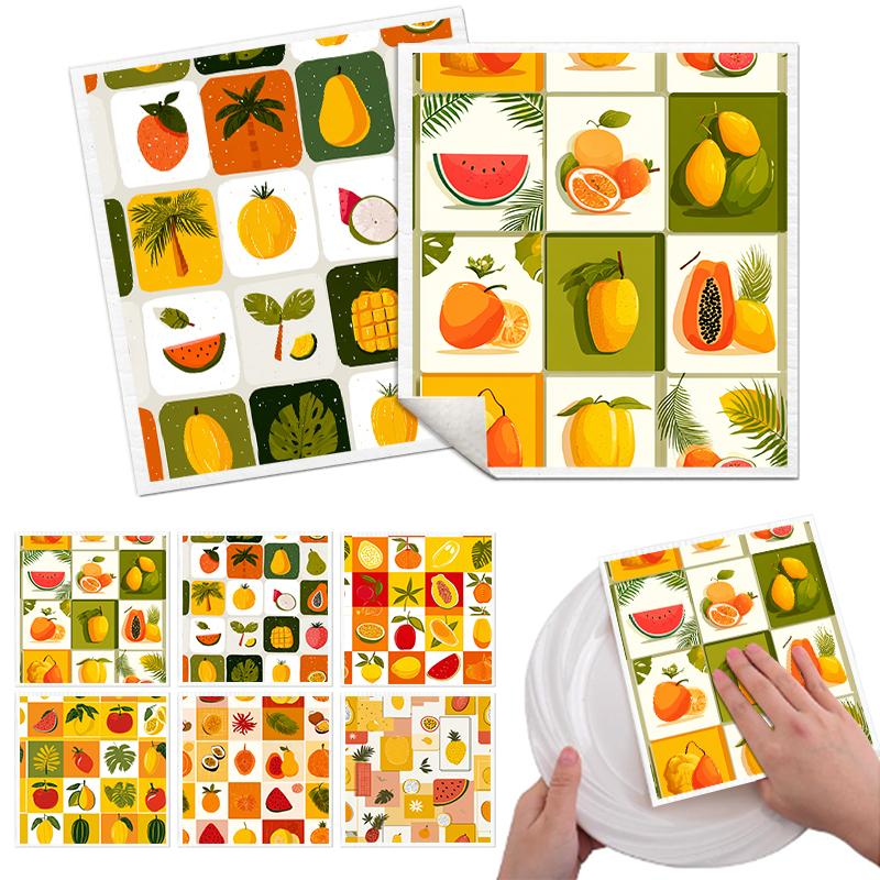 Cleaning Cloth Reusable Kitchen Dish Towels Eco-friendly Microfiber Orange Fruits Print Dishcloths Lint Free Washable Duster Rags Tea Towels 9*7inch