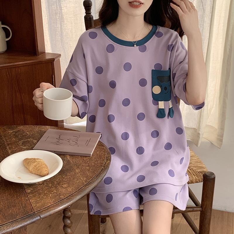 Pajamas Women'S Short-Sleeved Shorts Crew Neck Suit Students Sweet And Cute Cartoon Women'S Thin Loungewear Can Be Worn Outside