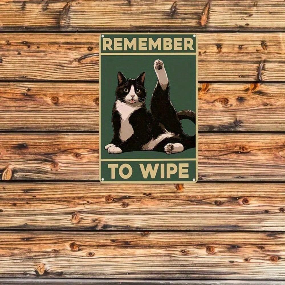 Vintage Cat Metal Tin Sign Humorous Bathroom Decor Rustic Plaque