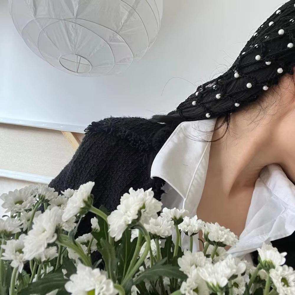 Einfarbige Rayon Häkel-Haarnetz Perlen Perlen Übergroße Strickmütze Haaraccessoires