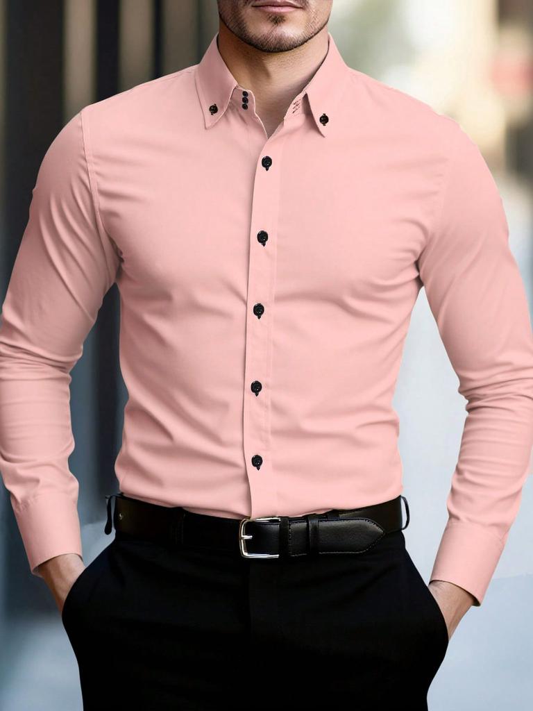 Versatile men's striped long-sleeve shirt, ideal for formal and casual looks.
