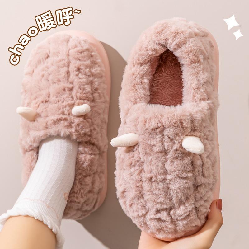 Cute Cotton Slippers Women's Bags and Winter Outer Wear New Indoor Home Thick-soled Non-slip Warm Velvet Cotton Shoes