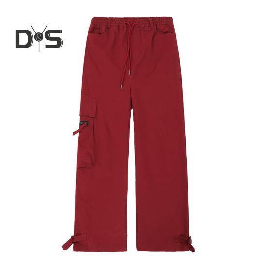 Pánské cargo kalhoty s velkou kapsou Hip-hop styl High Street Široká noha Volné Vintage se stahovací šňůrkou Elastický pas Po celé délce Kalhoty s hlubokým rozkrokem