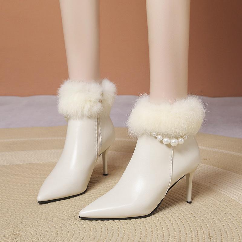 Fashion Rabbit Fur Winter Salsa Dance Boots 2024 Stiletto Women's High Heel Jazz Latin Dance Shoes 8.5cm Heel Rubber Sole Hot Sale
