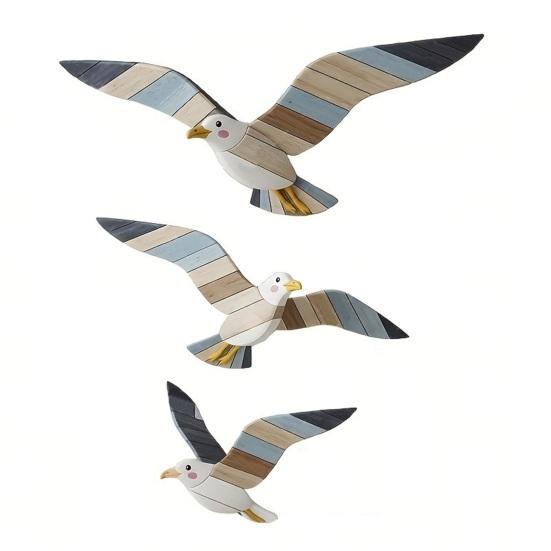 3Pcs/Set Wooden Seagull Wall Decoration Farmhouse Rustic Nautical Sea Bird Wall Art Sculpture Home Living Room Bathroom Wall Decorative Sign