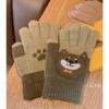 Touch Screen Warm Gloves for Winter Women's Cycling and Cold-proof Five-finger Korean Version of Cute Cartoon Bears Plus Velvet and Thickening