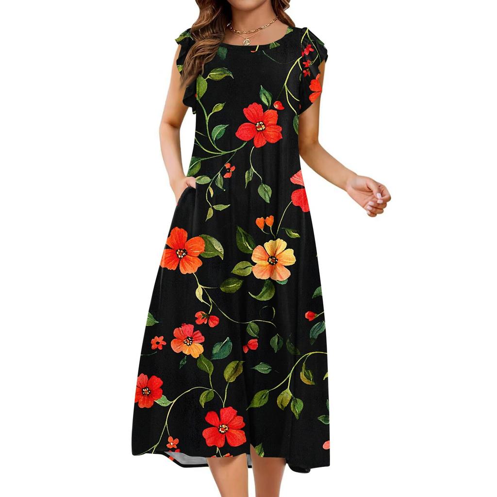 Women's One-piece Short Sleeve Flared Sleeve Loose Casual Floral Print Round Neck Dress