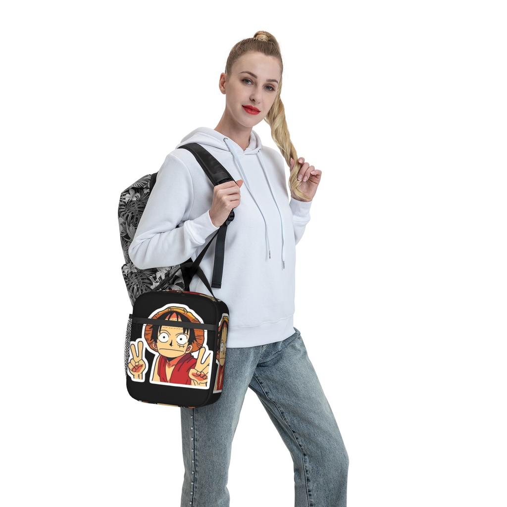 The Cheerful Pirate Flashing Signs Lunch Bag Anime One Piece Funny Lunch Box For Child Cooler Bag Thermal Tote Handbags