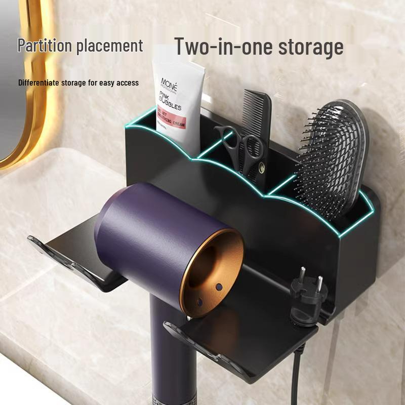 No-Drill Wall Hair Dryer Holder & Storage Rack