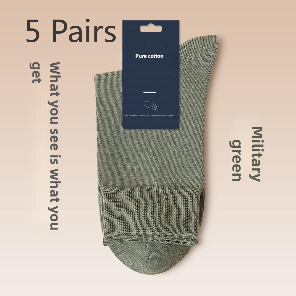 5 Pairs of Men Spring and Autumn Pure Cotton Leisure Sports Socks Absorb Sweat Breathable Tube Socks