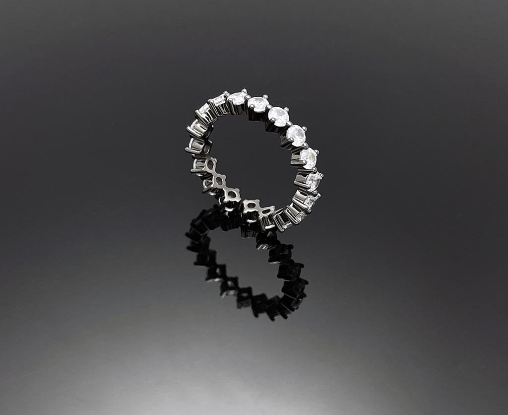 Wooing 4-Prong 3Mm Silver Compass Layering Ring Black Gold