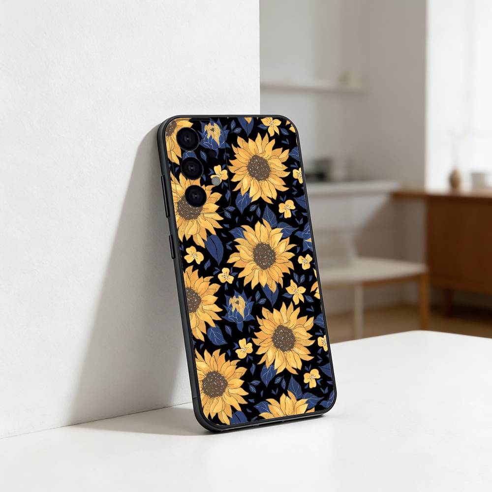 Sunflower blossoms Phone Case For Samsung S25,24,23,22,30,21,10,9,Ultra,Plus,Lite Soft Black Case