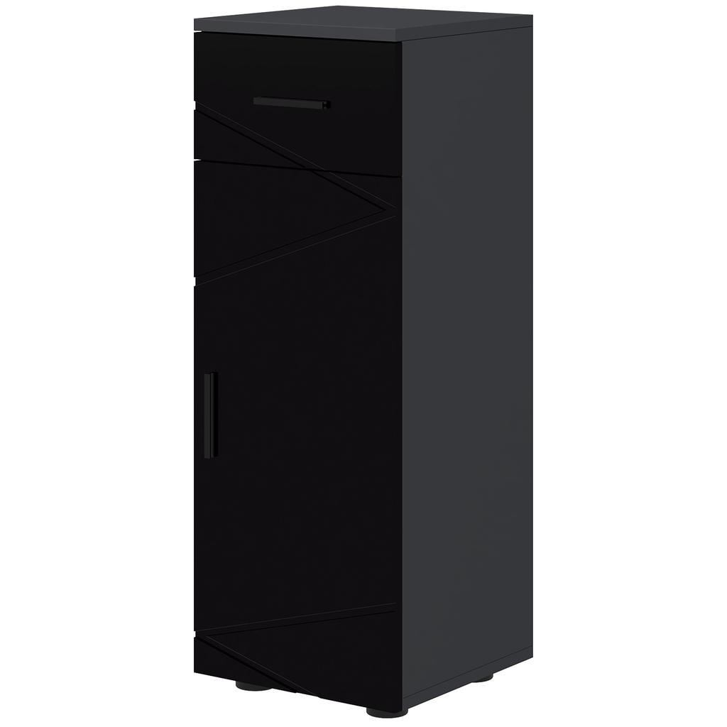 Chipboard Bathroom Cabinet with Drawer and Adjustable Two-Tier 30x30x82cm. Black and Gray