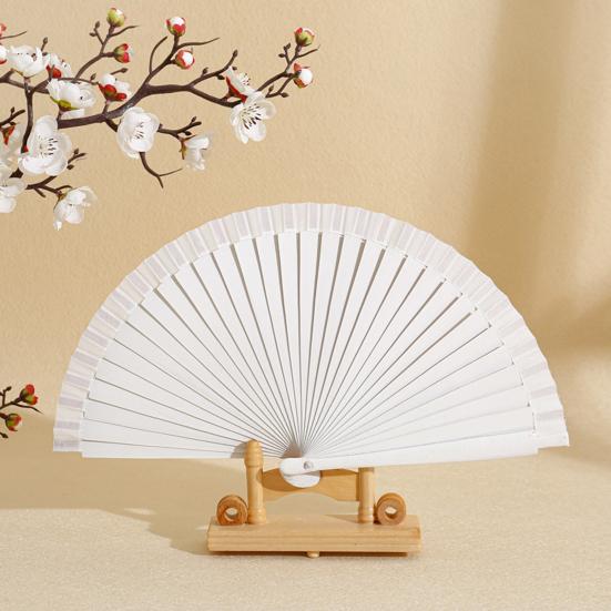 Solid Color Wooden Folding Fan Portable Summer Handheld Cooling Fan Decoration Dance Performance Props Party Costume Accessories