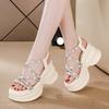 Summer Shoes Women Platform Sandals Rhinestone Elegant Ladies Heel Sandals 10cm Fashion Dress Party Shoes