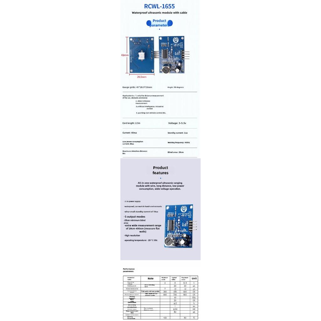 Waterproof Ultrasonic Module RCWL-1655 / AJ-SR04M Water Proof Integrated Distance Measuring Transducer Sensor for Arduino